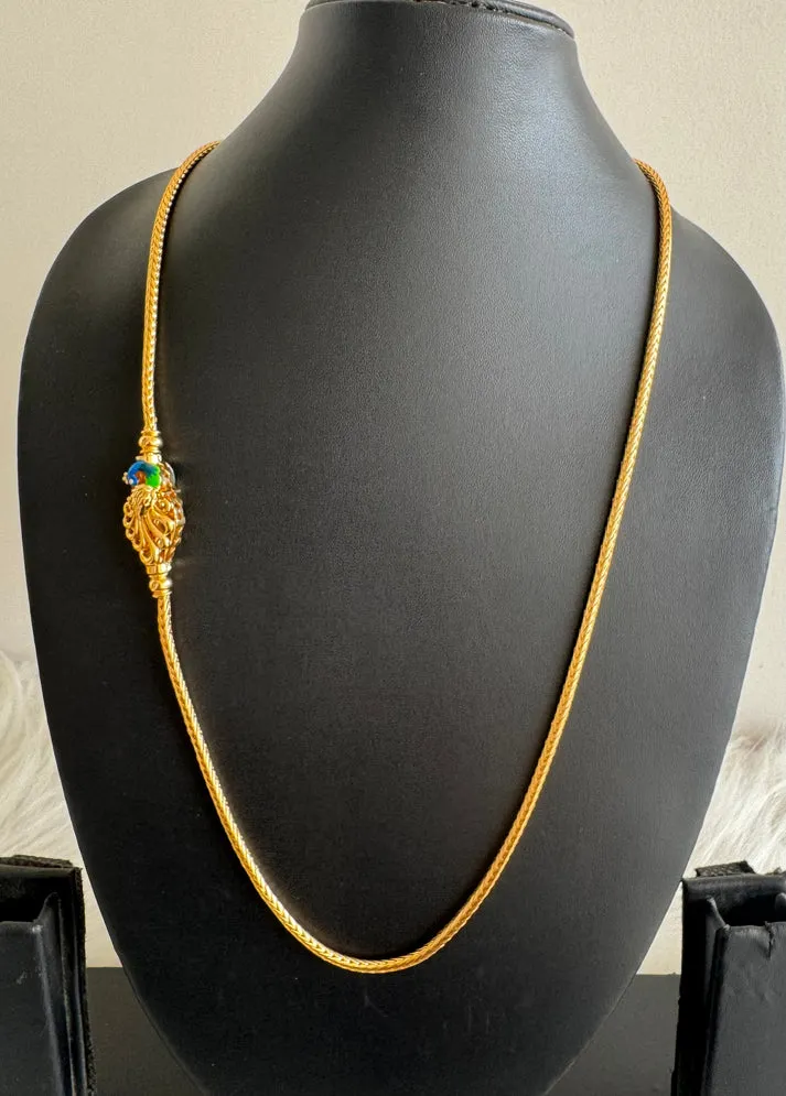 Gold tone Blue Green Meenakari Reversible Peacock Mugappu Chain - 22 Inches